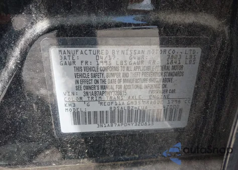 2017 Nissan Sentra S z USA, uszkodzony, nr VIN 3N1AB7AP0HY320815